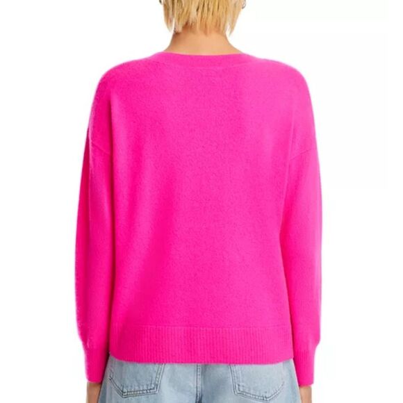NWT Aqua Cashmere Sweater Bright Hot Pink Ti Amo Heart Crew Neck Size S - Picture 8 of 10